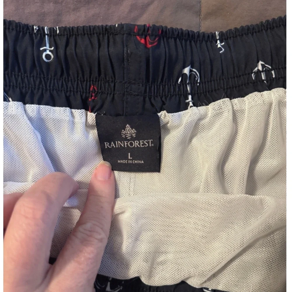 Rainforest Mens Navy Blue Anchor Print Swim Trunks Shorts Large